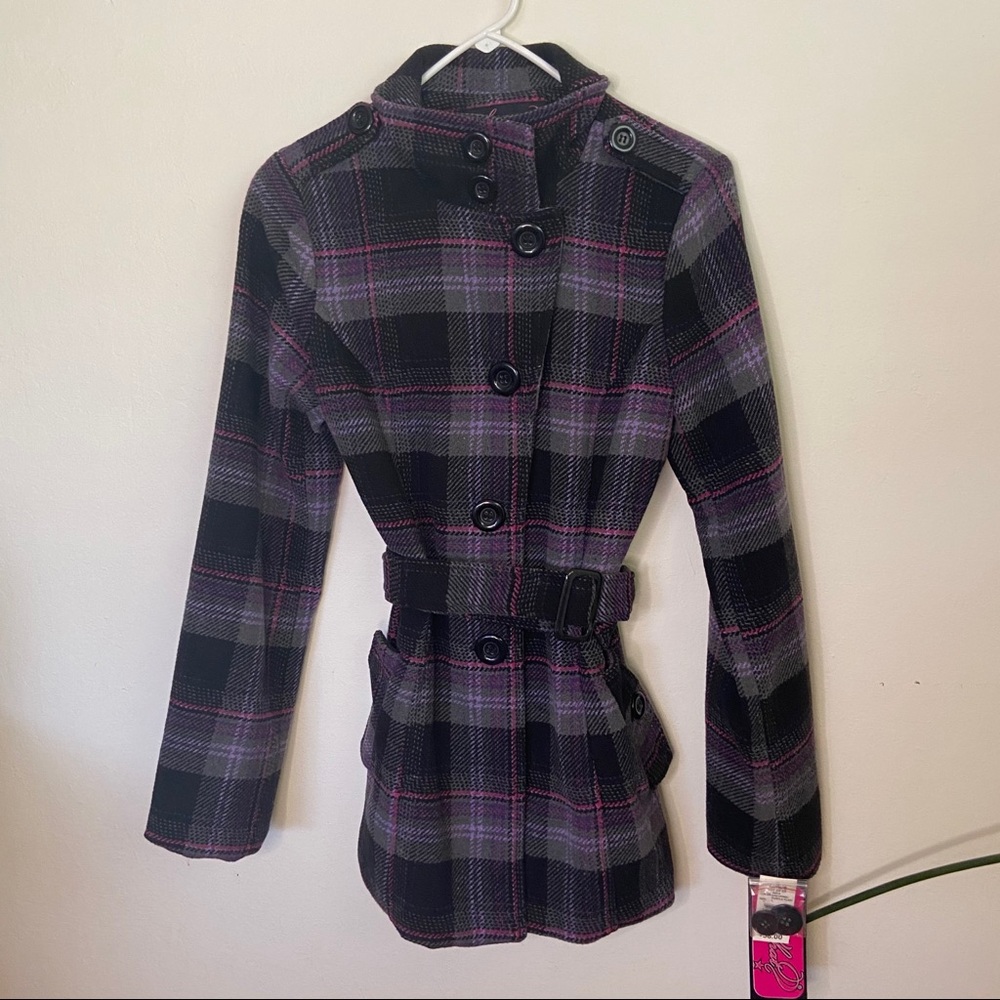Grey/Pink/Purple Plaid Button Down Coat Size L